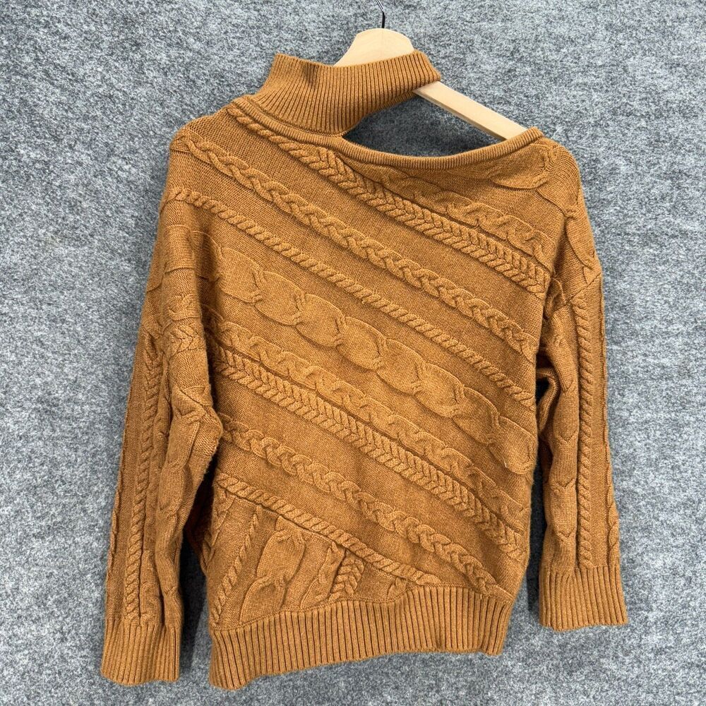 Venus Sweater Pullover Women M Medium Brown Striped Knit Long Sleeve High Neck